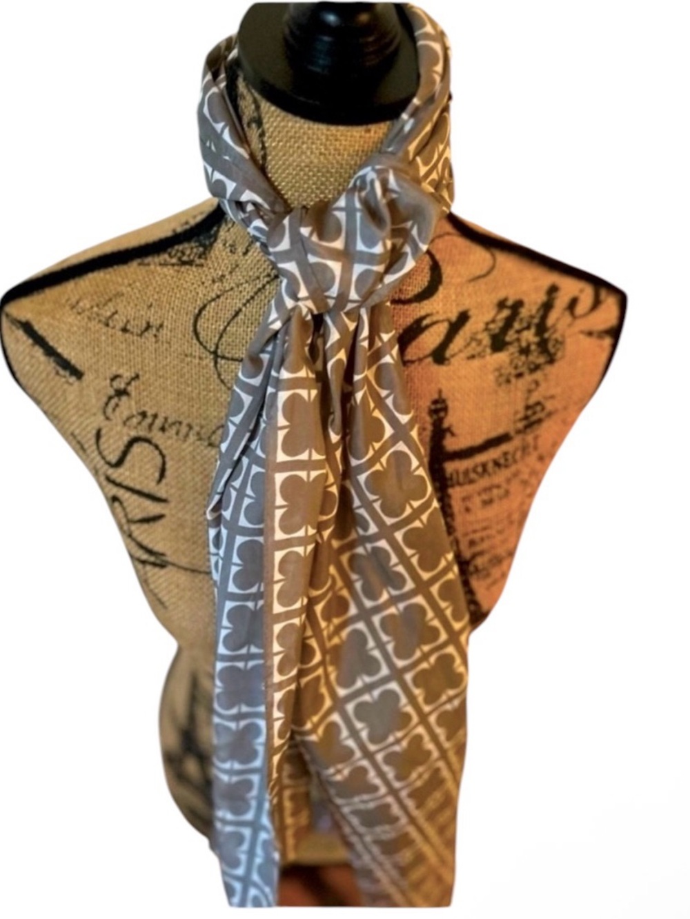 Liz Claiborne 4 Leaf Clover Scarf Silky Long Soft Gray Long Wrap Headwear Shawl